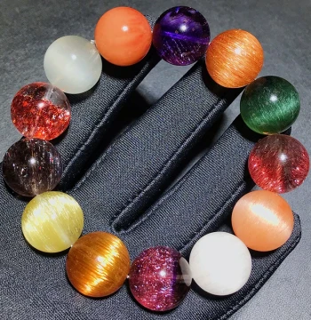 Natural Crystal Multi-Gem Bracelet Single Bead for Men and Women, Rutilated Quartz, Green Hair Crystal, Super Seven, Gold Strawberry, Copper Hair, Black Hair, Silver Titanium