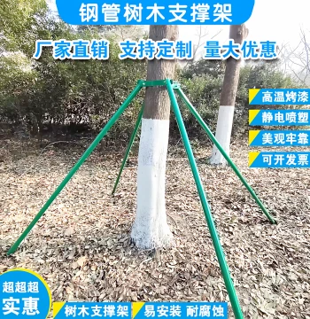 Tree Support Frame Galvanized Steel Pipe Greening Gardening Support Pole Metal Large Pole Windproof Fixator Clamp Painted Finish