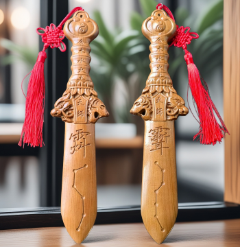 Peach Wood Heavenly Master Dragon-Tiger Sword Pendant - Coming Sword, Ziwei Talisman, Adult Seven-Star Sword, Children's Portable Handcrafted Peach Wood Sword