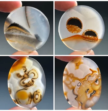 Ocean Chalcedony Natural Raw Stone Polished Pictorial Ba Yu Agate Strange Stone Figure Landscape Scene Pattern Stone Plaque 015