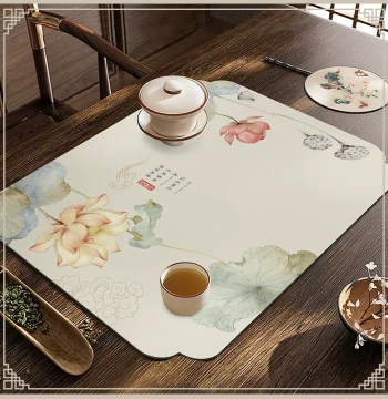 New Chinese-Style Tea Mat with Diatom Mud Water-Absorbing Pad: Waterproof Zen Tea Table Runner with National Style Design