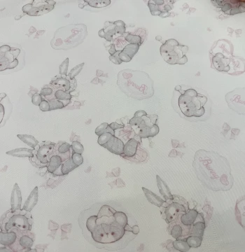 Price per Meter: 40-Count Twill Tencel Pink-Gray Base Rabbit Pattern Fabric for Jackets, Cotton Pajamas, Duvet Covers, Sweatpants, and Bags