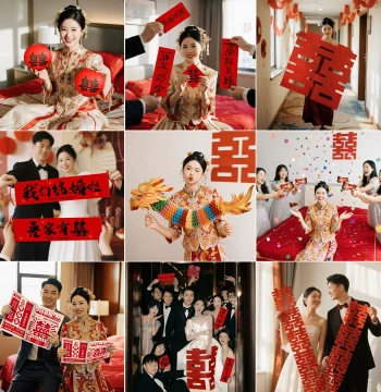 Bridal Morning Robe Bridesmaid Photo Props Wedding Atmosphere Supplies Complete Set Happiness Character Couplets Lanterns Bridal Room Decoration