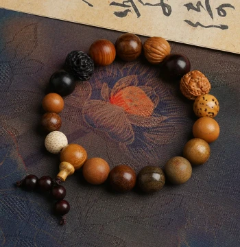 Original Natural Wood 18-Seed Men's Bracelet, 18-Seed Prayer Beads for Men and Women, Multi-Gem Bodhi Cultural Play Gift