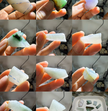 O1571-1579 One Image Per Tray: Natural Burmese Jadeite Scraps for Practice Carving, Authentic Grade A Guaranteed, Triple Compensation for Fakes