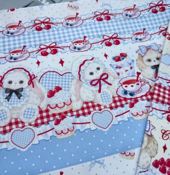 Licensed Floral Pattern 100% Cotton 8oz Canvas and Poplin Lop-Eared Rabbit Series for Bags, Tablecloths, Overalls, and Jackets