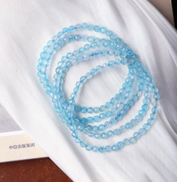 Natural Topaz Diamond-Cut Round Bead Single-Loop Bracelet, Women's Simple and Fresh Style Topaz Bracelet Jewelry