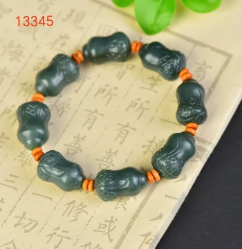 Natural Hetian Jade Cabbage Jade Bracelet Genuine Xinjiang Green Jade Bracelet Men Women Black Jade Stone Hundred Wealths Bracelet