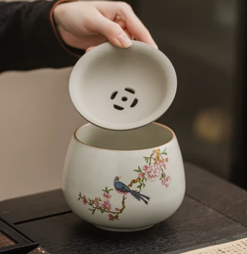 Ru Kiln Dunhuang Tea Residue Container; Tea Washing Basin for Office Desktop Storage; Large-Capacity Waste Bin for Tea Cups and Accessories