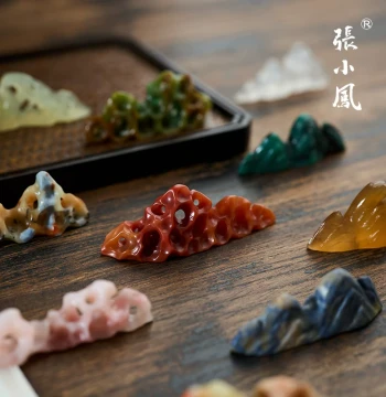 Zhang Xiaofeng Imitation Taihu Stone Brush Mountain Brush Rest Calligraphy Brush Holder Natural Mountain Shape Jade Brush Rest Pen Holder Stand Mountain Stone Four Treasures of the Study Ancient Style Creative Ornament