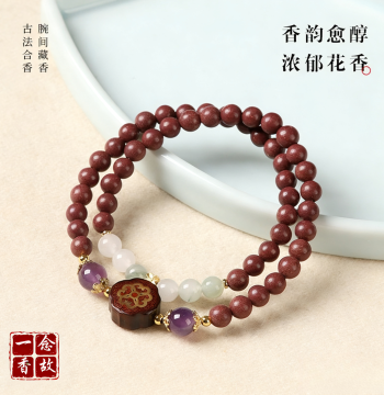 New Chinese Style Fanghua Incense Bracelet, Traditional Method Incense Making, Intangible Cultural Heritage Craft, Original Design Double-Loop Incense Bead Bracelet