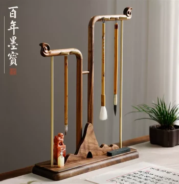 Yunshan Fengdu Brush Holder North American Black Walnut Pen Rack Solid Wood Display Stand Four Treasures of the Study Calligraphy Brush Collectible