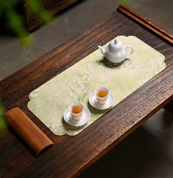 Chinese Style Double-Sided Waterproof Tea Mat, Dry Brewing Mat, Retro Zen Tea Table Pad