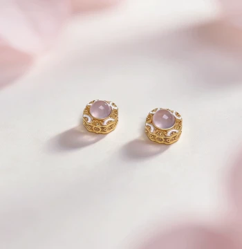 (Ruoxi Jewelry) Natural Pink Chalcedony Sugar Cube Cabochon Magic Box Sugar Cube Through-Hole Accessory Simple Versatile S925 Fitting