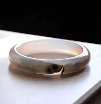 Natural Form 'Golden Arowana Pattern' Exotic Stone, Coffee Brown Chalcedony Bangle for Women, Size 60