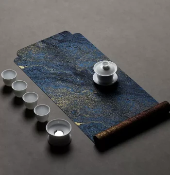 New Chinese Style Zen Tea Mat - Brocade Table Runner with Classical Auspicious Cloud Pattern, Double-Sided Waterproof Fabric for Tea Table Host Seat