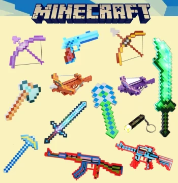 Minecraft Game Merchandise Sound and Light Toys Magic Bow Sword Shovel Pickaxe Weapons Pistol Axe Building Blocks
