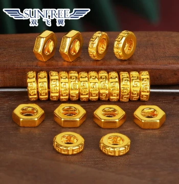 Gold Versatile Greek Key Pattern Spacer Beads 999 Pure Gold 5G Micro-Hard Gold Shim Accessories for Wenwan Long Bracelets Chain Men Women