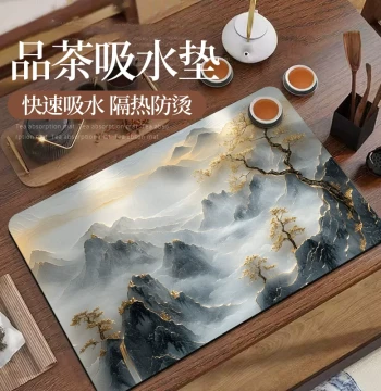 Chinese-Style Tea Mat – Quick-Drying Absorbent Tea Towel, National Style Tea Table Cloth, Drainage Pad, Teacup Mat, Tea Table Water Tray