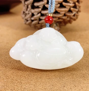 Grade A Natural Xinjiang Hetian Jade Mutton Fat White Jade Seed Material Maitreya Laughing Buddha Pendant for Men and Women, Flagship Store