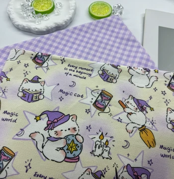 (Copyrighted Pattern) 100% Cotton 8oz Canvas High-Density Wizard Cat Cartoon Coat Tablecloth Bag Overalls Fabric