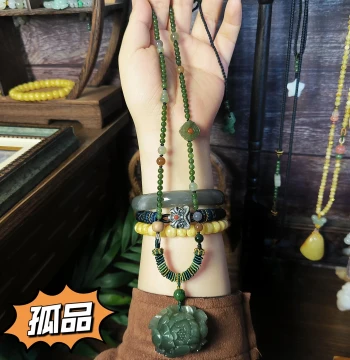 Original Unique Piece One Item One Photo Natural Hetian Jade Peony Pendant Multi-Gem Necklace Sweater Chain for Women with Certificate