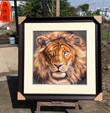 Pure Handmade Intangible Cultural Heritage Exquisite Lion Head Embroidery, Villa Entrance Hall Hanging Painting, Bedroom Study Office Su Embroidery Decorative Painting