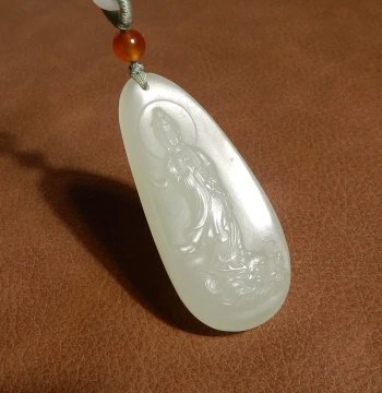 Yuxi Jewelry Natural Hetian Jade Qinghai Material Old Pit Warm and Fine White Jade Dragon-riding Guanyin Pendant Q