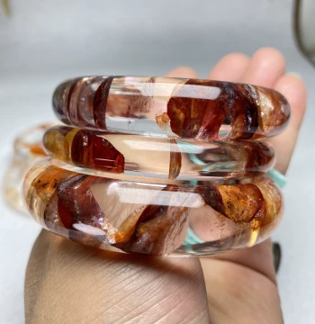 Xiuba Jewelry Natural Red and Yellow Gum Flower Crystal Bangle, Live Stream Selection