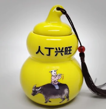 Kitchen Northeast Corner Gen Trigram Decor: Boy Riding Ox to Neutralize Fire Hazard, Dragon-Avoiding Earth Ceramic Jar Ornament
