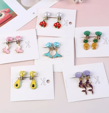 Cross-Border Hot Seller Children's Earrings Non-Pierced Ear Clips Alloy Unicorn Earrings Mermaid Baby Pain-Free Ear Clips