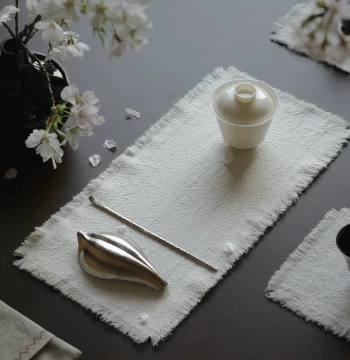 WOOKEN Cloud Roll Cloud Ease Tea Mat, Double-Layer Extra-Thick Linen Cotton Coaster with Embroidery, Water-Absorbent and Heat-Resistant, Zen Wabi-Sabi Style