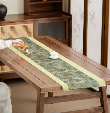 Vintage Waterproof Imitation Gambiered Canton Gauze Tea Mat: Double-Sided Chinese Zen Style Table Runner, Light Luxury Tea Table Cloth