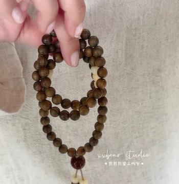 Xiongxiongjiang Sauce · Original Design Chinese Green Sandalwood Multi-Loop Literary Play Bracelet Handheld Prayer Beads Meditation Gift