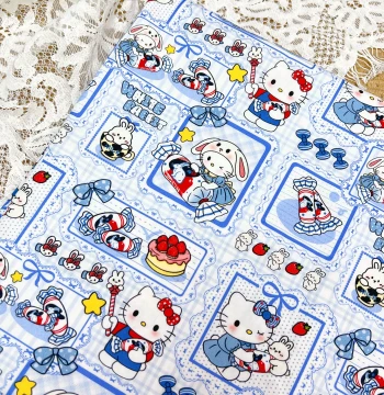 Licensed Floral 100% Cotton 8oz Canvas and Poplin, White Rabbit & Kitty Series for Bags, Tablecloths, Overalls, and Lolita Dresses