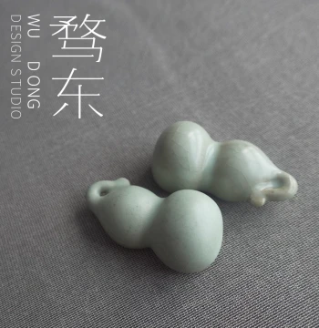 Wudong Manufacturing Small Gourd Ceramic Brush Rest Paperweight Ornament Four Treasures of the Study Calligraphy Painting Plaything Ru Kiln Imitation