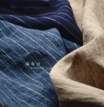 High-End Custom Yarn-Dyed Striped Linen Fabric for Spring/Autumn, Sand-Washed Medium-Weight Summer Pants Cloth, Strong Texture and Excellent Breathability