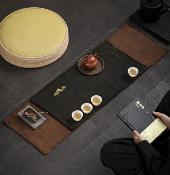 Miaozhuxuan Plant-Dyed Handmade Tea Mat Vintage Tea Pad Old Material Cotton Linen Table Runner Chinese Style Heat Insulation Tea Space Brewing Pad