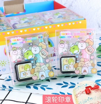 Cute Cartoon Corner Creatures Roller Stamp with Ink Pad Children Kindergarten Student Prize Stamp Gift