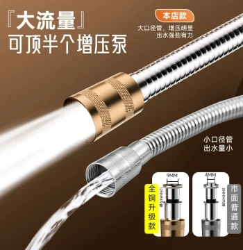 Large-Diameter Copper Connector Shower Hose with Pressure Boosting, Thickened Explosion-Proof Water Pipe for High-Flow Showerhead Connection