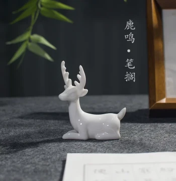 Ceramic Animal Deer Brush Rest Creative Study Brush Holder Cute Pen Placer Desk Ornament for Chinese Painting and Calligraphy