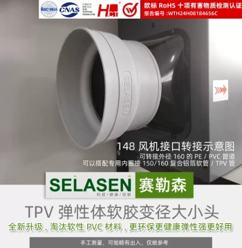 Duct Fan 6-inch Variable Diameter Soft Joint, 4-inch Fresh Air Flange, 5-inch Connection PE Pipe to PVC Universal Shock Absorber, 7-inch