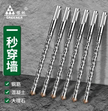Greenlin Cross Impact Drill Bit for Rotary Hammer, Concrete Round Shank Wall-Penetrating Square Shank Four-Groove Alloy Extended Four-Edge Bit