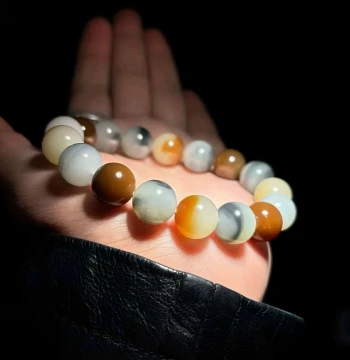 Premium Natural Hetian Jade Xinjiang Material Loulan Three-Color Bracelet Men and Women Jade Sugar Material Blue-and-White Multi-Gem Bracelet