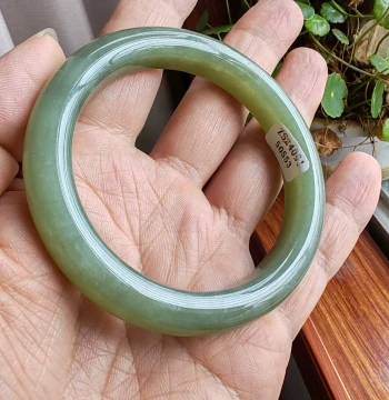 Hetian Jade Lake-Green Bangle with Certificate, Authentic Premium 58mm+, Goddess National Style 'Gentle Breeze'