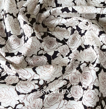 100% Cotton Fabric for Skirts - DIY Floral Print Clothing, Shirts, Dresses - Black & White Rose Pattern Material