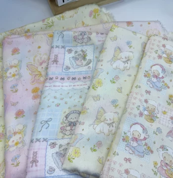 Price per Meter: 60-Count Rayon Lightweight Sateen Fabric - Cute Cartoon Cat, Dog, and Lamb Series for Infant & Child Handmade Sleepwear and Dress Material