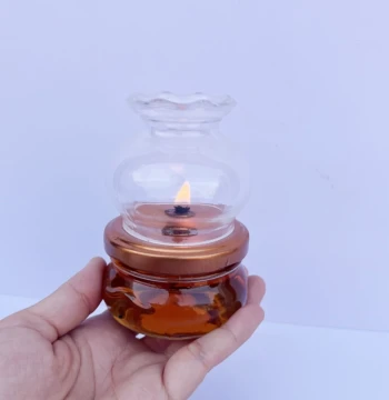 Compact Glass Oil Lamp for Sesame, Soybean, or Peanut Oil: Eco-Friendly Ghee Lamp Burns Approximately 8 Hours