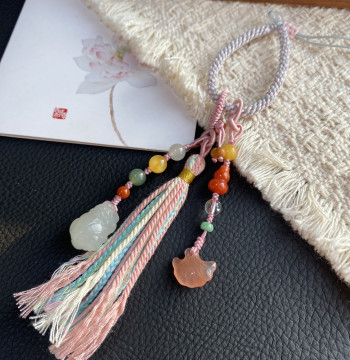 Special Offer Pendant, One Item One Photo, Natural Hetian Jade Pixiu Bag Charm, Natural Southern Red Agate Keychain with Hand-Braided Cord