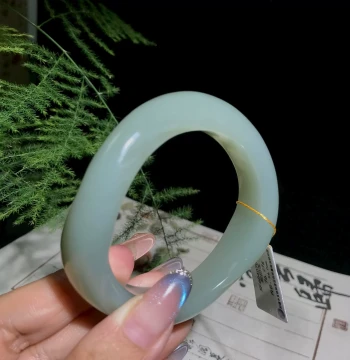 Ruxian Yudao Xinjiang Hetian Jade Qiemo Blue Freeform Plain Bangle, Self-Oiling Without Rubbing, Comfortable Feel